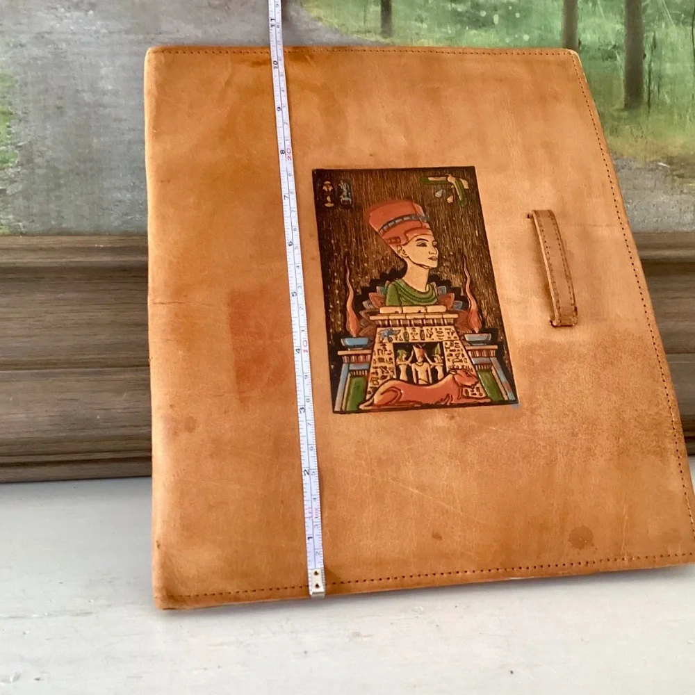 Vtg Egyptian Tooled Painted Leather Notebook Agenda Journal Cover Handcrafted